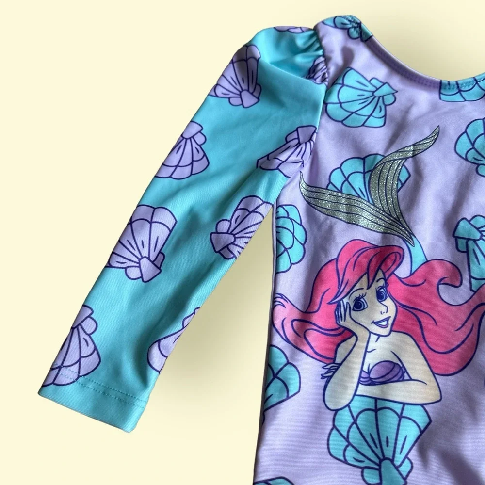 NWT Disney Baby Little Mermaid Long Sleeve One Piece Swimsuit Back Bow Size 18 M